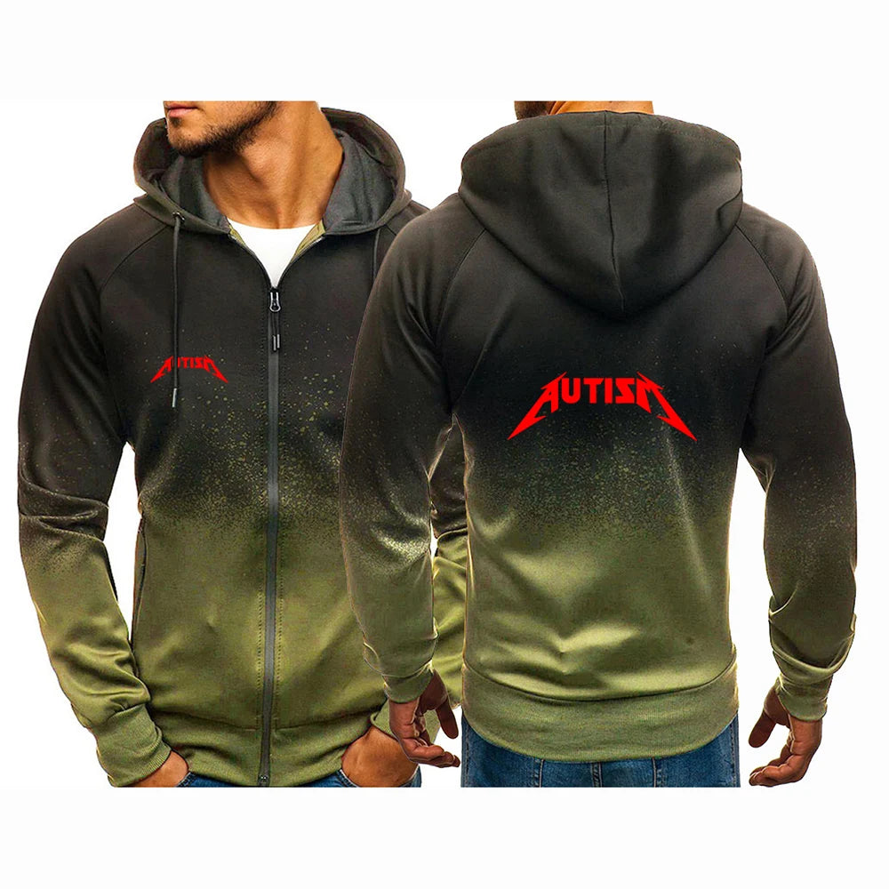 2025 Spring And Autumn Man's Autism Metal Rock Meme Logo Print Loose Leisure Comfortable Zipper Hoodies+Sports Pants Suits