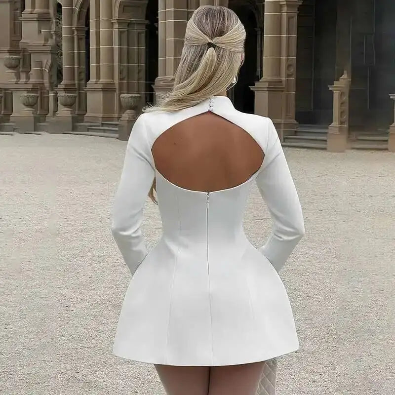 Avrilyaan Button Backless Bodycon Short Sexy A-line Dress Women Nightclub Party Dress Long Sleeve Mini Autumn Dress Vestidos