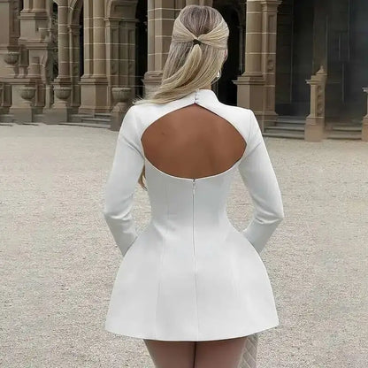 Avrilyaan Button Backless Bodycon Short Sexy A-line Dress Women Nightclub Party Dress Long Sleeve Mini Autumn Dress Vestidos