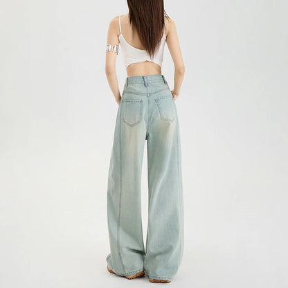 Summer Lyocell Thin Woman Jeans High Waist Wide Leg Denim Clothing Design Sense Comfort Straight Pant Retro Blue Casual Trousers