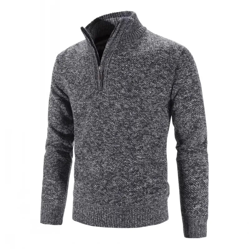 Efterår vinter tyk strikket sweater mænd pullovers solid farve lynlås mock hals slank fit strik pullovers mænd årsag sweater mand