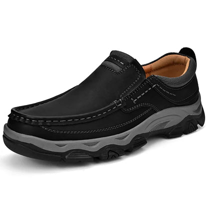 Genuine Leather Mens Casual Shoes Leisure Walk Men Loafers Moccasins Breathable Slip on Driving Shoes Retro Style Business Shoes