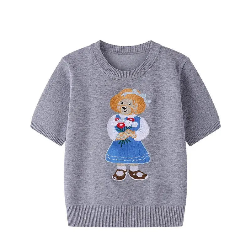 Eurooppalainen tyylinen luksusbrändi löysä O-kaula-aukkoa Pullover Tops Neule Woman Lyhythihainen T-paita Ladies Wooleulottu villapaita