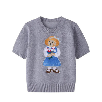Eurooppalainen tyylinen luksusbrändi löysä O-kaula-aukkoa Pullover Tops Neule Woman Lyhythihainen T-paita Ladies Wooleulottu villapaita