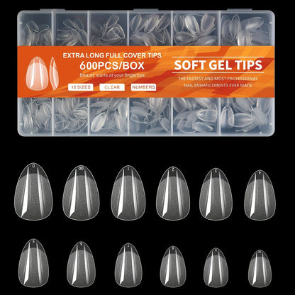 600pcs Gel Nail Tips Half Matte Clear Acrylic Nail Tips False Nail Tips for Nail Extension Manicure Tools for Nail Art Salon