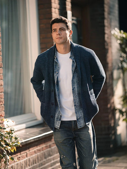 Simwood High Standard Autumn nieuw aankomsten SHAWL COLLAR CARDIGAN MANNEN 7 GAAGE VINTAGE SWEATER JAAKTEN KNITTWEAR
