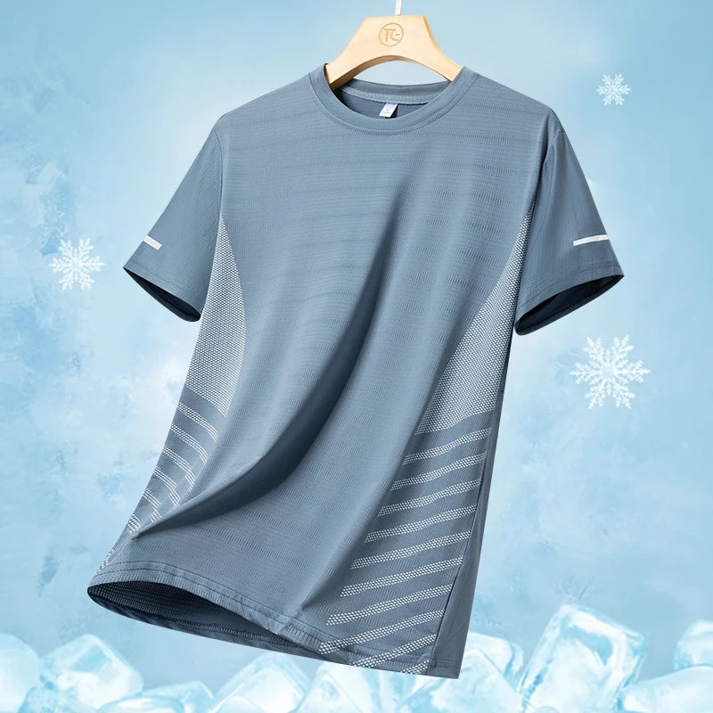 Running T-Shirt Männer Sommereis Seide dünne Top reflektierender Druck schnell trockener kurzarm atmungsaktueller Fitness Sport T-Shirt 5xl