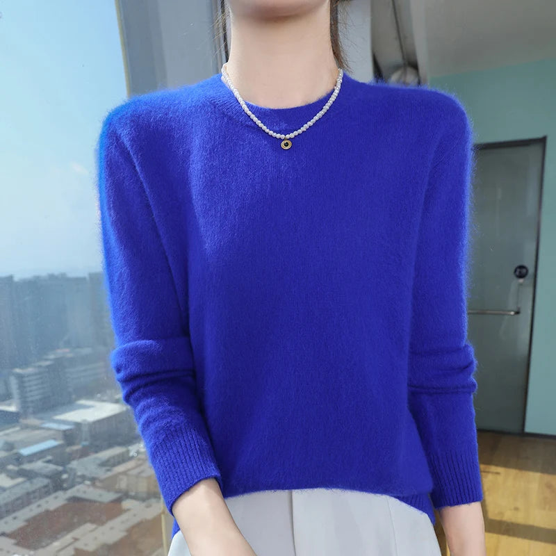 Nuovo maglione in pelliccia di pelliccia Pullover femminile a colori solidi Cashmere maglione a maglia a maglia a maglia e invernale Pullover rotondo Pullover di fascia alta