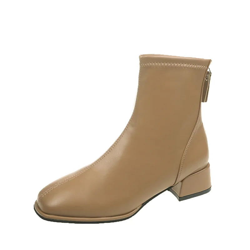 Elastic Socks Boots Women Ankle Boots Women Pumps Heel Thicks  Heel Square Toe Short Boots Retro 2024 New Women Shoe Botas Mujer