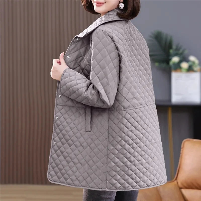 2025New printemps automne rétro confort polyvalent réseau rhombique Light Cotton Women Femmes Parkas Down Cotton Veste chaude Femme