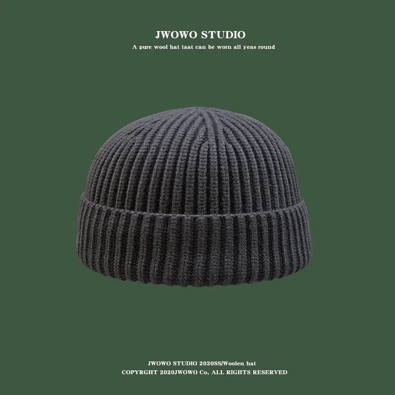 Autumn  Winter Short Warm Melon Hat Men Knitted Round Top Brimless Cold Hat Women Street hip-hop Wool Beanie