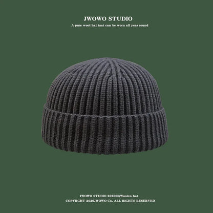 Autumn  Winter Short Warm Melon Hat Men Knitted Round Top Brimless Cold Hat Women Street hip-hop Wool Beanie