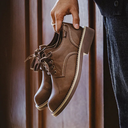 Stivali da lavoro a basso taglio di Maden Stivali rotondi per cavalli pazzi di cuoio artigianato scarpe in pelle autunnale in pelle vintage stivali da streetwear