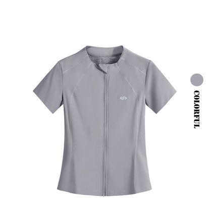 Drur Gym T Shirt sportkläder Kvinnor Kort ärm Snabbt torrt andningsbara dragkedja Sports Top Fitness Shirts Jogger Tops för Activewear