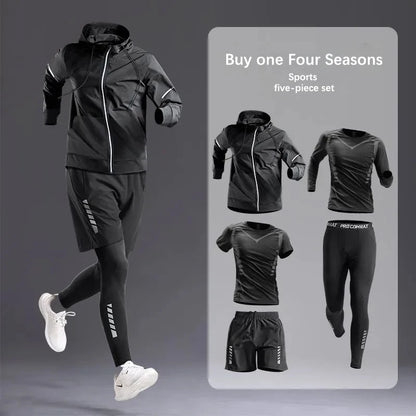 All -Season -Sportbekleidung Set/Anzug - Trainingsanzug für das Laufen ， Radfahren, Fitness und Wandern ， Fitnesskleidung, Joggen ， Boxen ， 5 PCs
