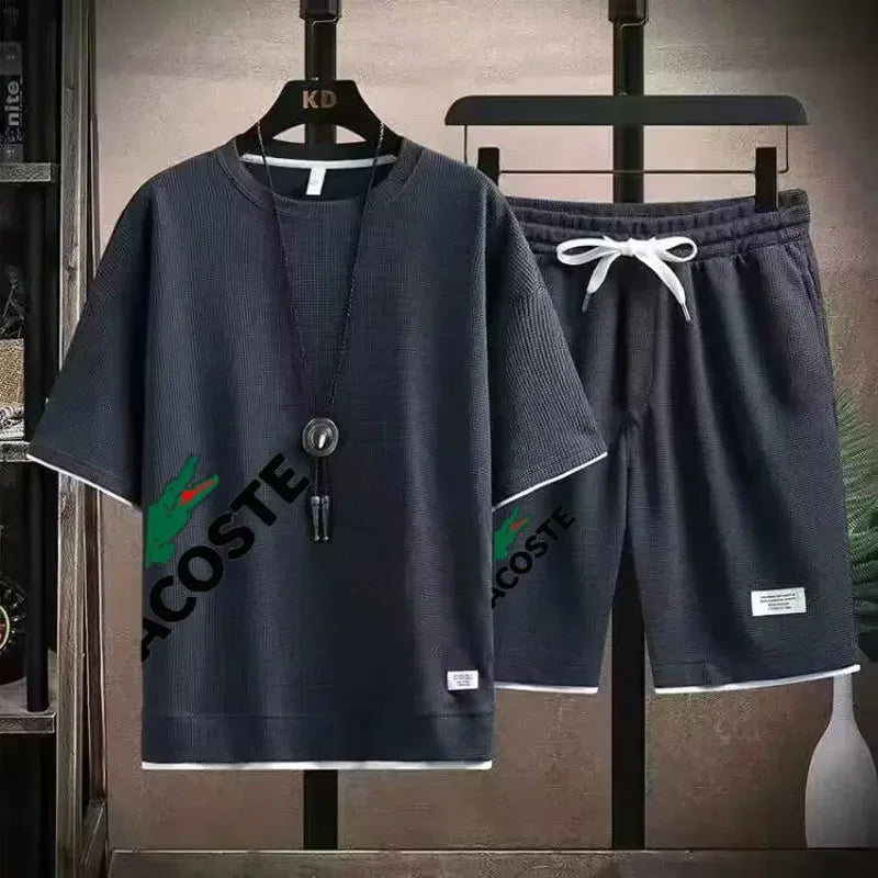 2025 kompletov dveh kosov, vafeljskih odtisov, moških kratkih hlač, poletnih športnih oblačil, moških mode, udobja in mode, športnih oblačil