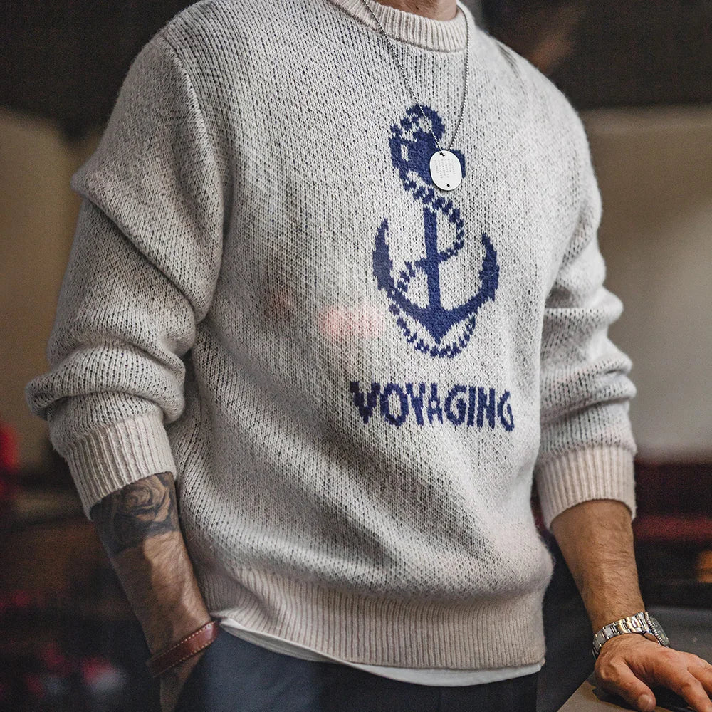 Maden retro gebreide bedrukte trui veelzijdige warm geribbelde ronde nekvulling voor heren herfst en winterbasislaag tops