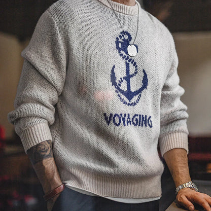 Maden retro gebreide bedrukte trui veelzijdige warm geribbelde ronde nekvulling voor heren herfst en winterbasislaag tops