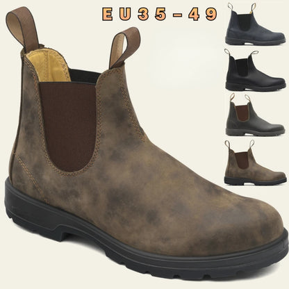 Zapatos de cuero retro de lujo Botas Chelsea Casual Capricional Cómoda Unisex Tobillo Estilo británico Botas de trabajo para hombres Big Tamaño 35-49