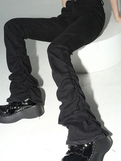 Calça de jeans de flare pilhada de reddáquica Mulheres pretas Goth Retro Strety Stret