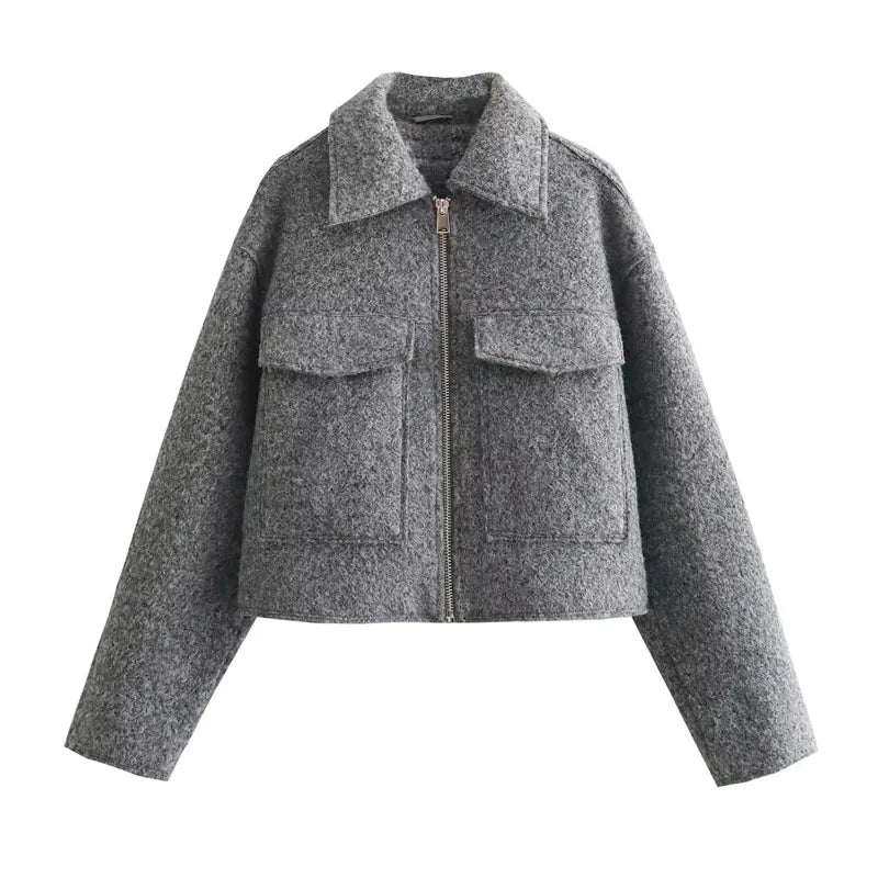 Mejr Tweed Cropped Tacets for Women jesienna zima kurtka krótkometrażowa Kobiet Kobiet zamek z uprawy kurtki półś sezonu Kobieta nowa w odzieży wierzchniej
