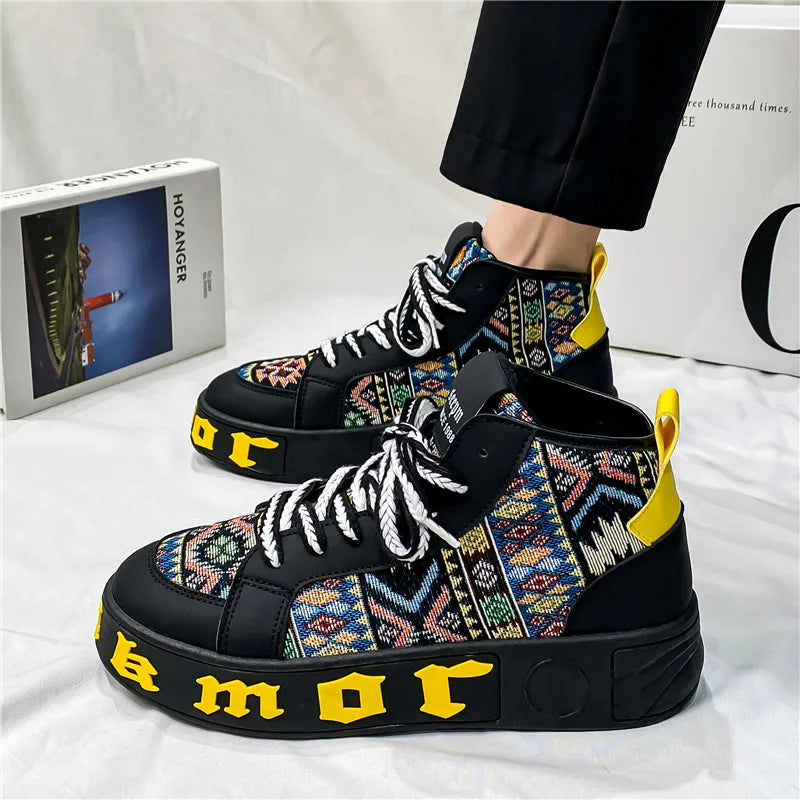 Men Vulcanized Shoes 2024 British Style High Top Casual Sneakers Men Canvas Shoes Man Sports Skateboarding Shoes Fashion Male