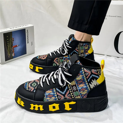 Men Vulcanized Shoes 2024 British Style High Top Casual Sneakers Men Canvas Shoes Man Sports Skateboarding Shoes Fashion Male