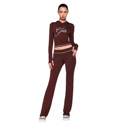 Ich bin GIA High Taisted Casual Hohosers Anzug mit Cardigan Summer Anzug elegantes Gelegenheitsdruck Kapuzenkürzel-Top-Frauen-Trailsuit Set