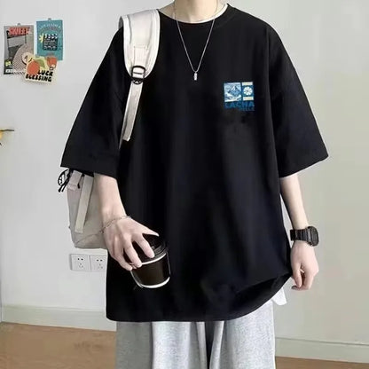 8xl korejska majica labave modne modne američke japanske majice s tiskanom fuji s mekim muškarcima svestrani dvostruki outfi