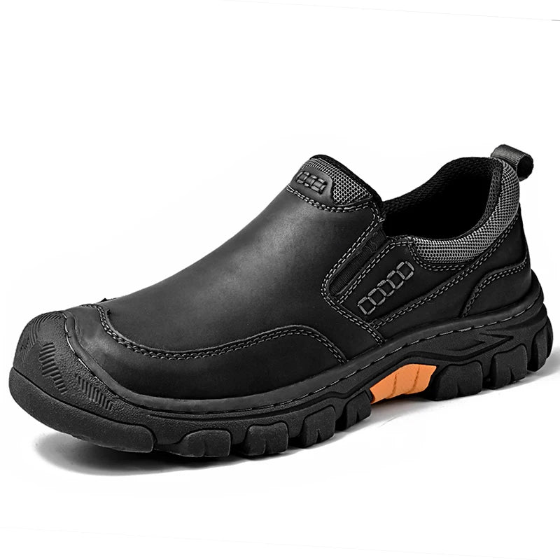 Genuine Leather Mens Slip on Shoes Hand Stitched Male Hiking Footwear Leisure Outdoor Treking Shoes New Antiskid Travel Trainers