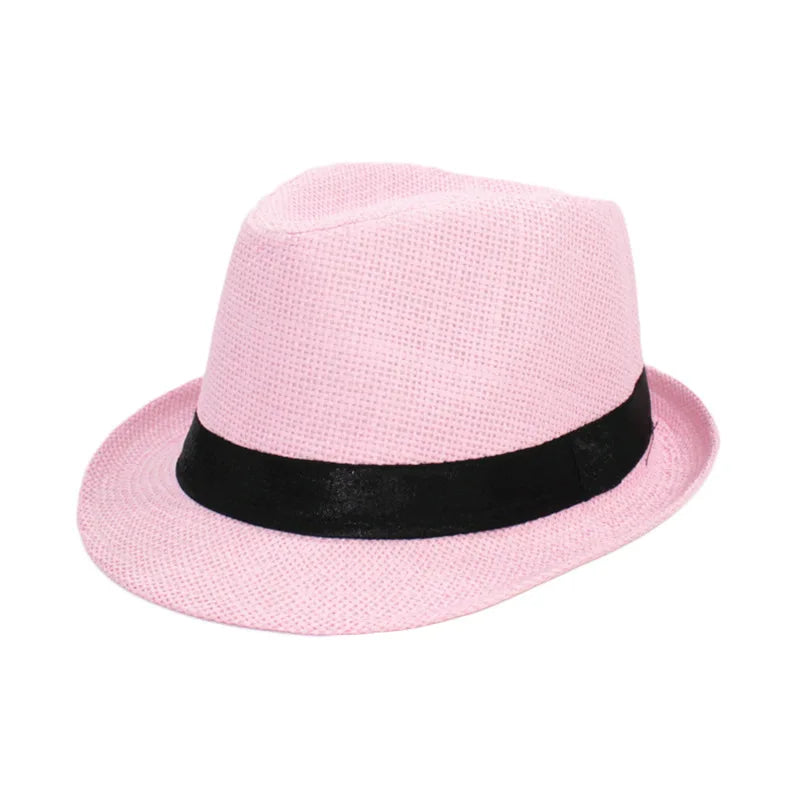 Primăvara Părinte Părinte Copil Straw Straw Cap Respirabil pentru bărbați pentru bărbați pentru bărbați Proteză Solut Panglică Decorare Sunshade Jazz Top Sun Hat F58