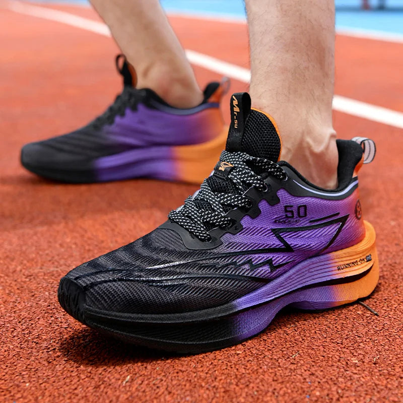 Men's Shoes Carbon Plate Cushioning Road Running Shoes Fashionable Printed Lace Up Tennis Shoes Non-slip Breathable Sports Shoes