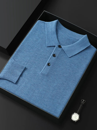 Mænds merino uld sweater polo krave pullover efterår vinter nye cashmere strikket afslappet løs mænds skjorter toppe varm blød