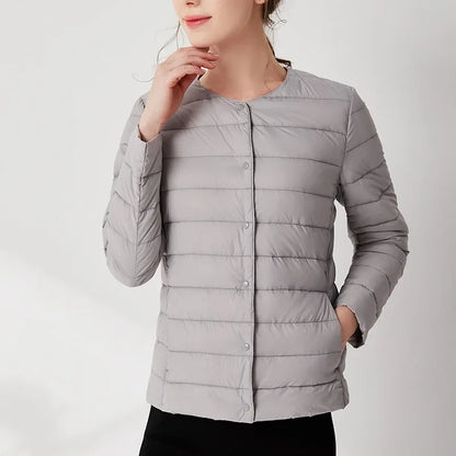 2024 Fall Spring Autume Collarless Light Quilted Puffer Coat New Women Liner Duck Down Jacket O-neck Variable V-neck Female