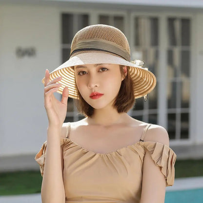 Uusi luonnollinen raffia hattu naiset Kesäkäsi kudottu olki gilrs Holiday Sun Hat leveä brim aurinko levyke Panama Travel Beach Hat