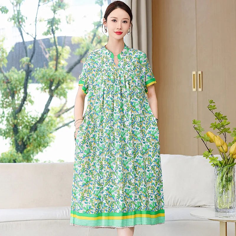 Stor størrelse print bomuld rayon søvnkjole til sommernatkjoler kvinder nye løse damer nattskjorte lounge hjem nat shirt xl-5xl
