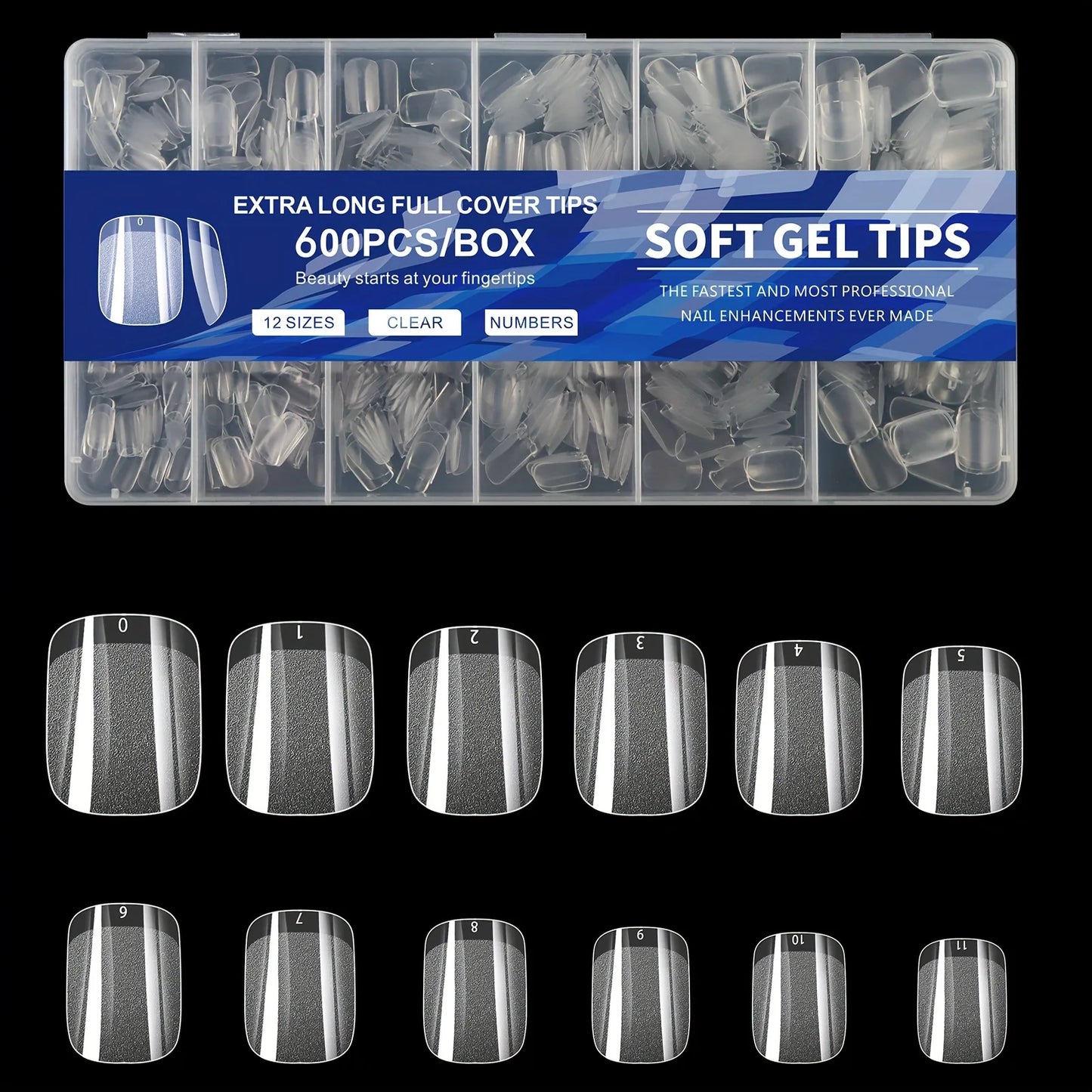 600pcs Gel Nail Tips Half Matte Clear Acrylic Nail Tips False Nail Tips for Nail Extension Manicure Tools for Nail Art Salon