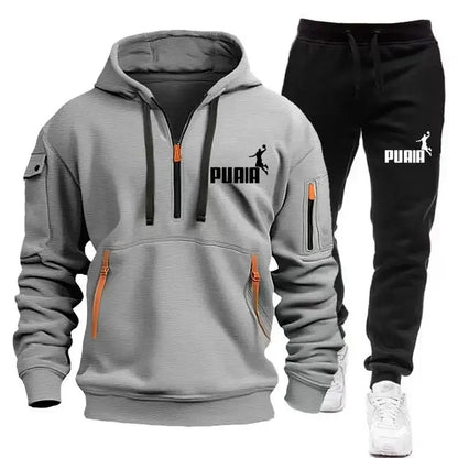 Men's tracksuit Zipper hoodie + Sweatpants 2-piece Fall/Winter Men's daily casual blazer Jogging suit Top and pants, tracksuit