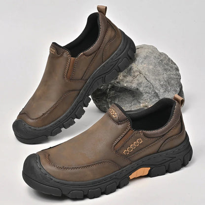 Genuine Leather Mens Slip on Shoes Hand Stitched Male Hiking Footwear Leisure Outdoor Treking Shoes New Antiskid Travel Trainers