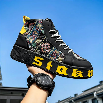 Men Vulcanized Shoes 2024 British Style High Top Casual Sneakers Men Canvas Shoes Man Sports Skateboarding Shoes Fashion Male