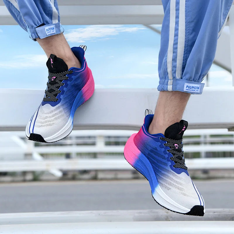 Men's Shoes Carbon Plate Cushioning Road Running Shoes Fashionable Printed Lace Up Tennis Shoes Non-slip Breathable Sports Shoes