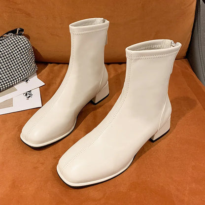 Elastic Socks Boots Women Ankle Boots Women Pumps Heel Thicks  Heel Square Toe Short Boots Retro 2024 New Women Shoe Botas Mujer