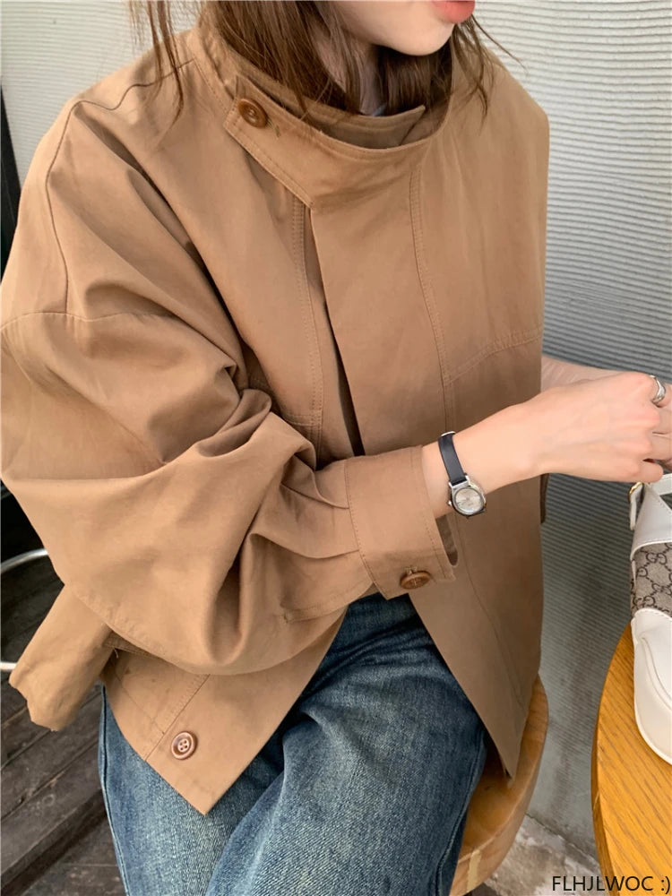 Korea Krótka odzież wierzchnia kobieta swobodna luźna leniwa elegancka bawełniana bawełniana mieszanki wiatrówki