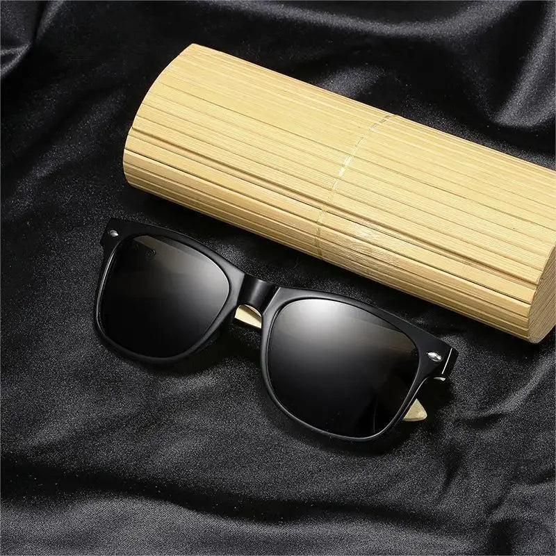 Bamboo bois vintage carré de lunettes de soleil polarisées masculin