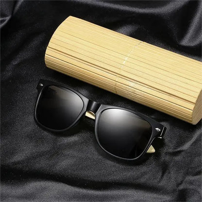 Bamboo bois vintage carré de lunettes de soleil polarisées masculin