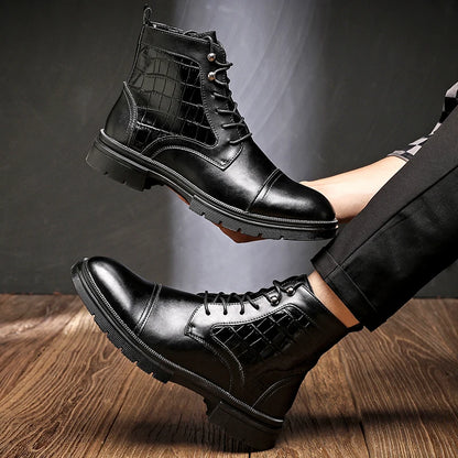 Autumn and Winter Korean Martin Boots Zipper Three Joint Height Increase Light Luxury British Fashion Trend Motorcycle Men Boots