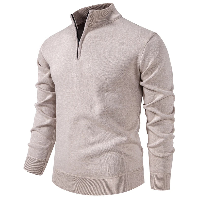 Autumn Winter Men's Half Zipper Knitted Pullovers Solid Slin Fit Casual Sweater Male Fleece Warm Stand Collar Pullover Sweaters
