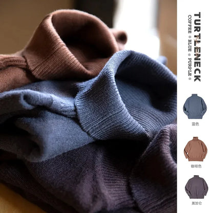 Maden Thermal Sweater Men’s Turtleneck Basic Knitted Shirts Autumn Winter Solid Thick Pullovers Turn-down Collar Soft Underwear