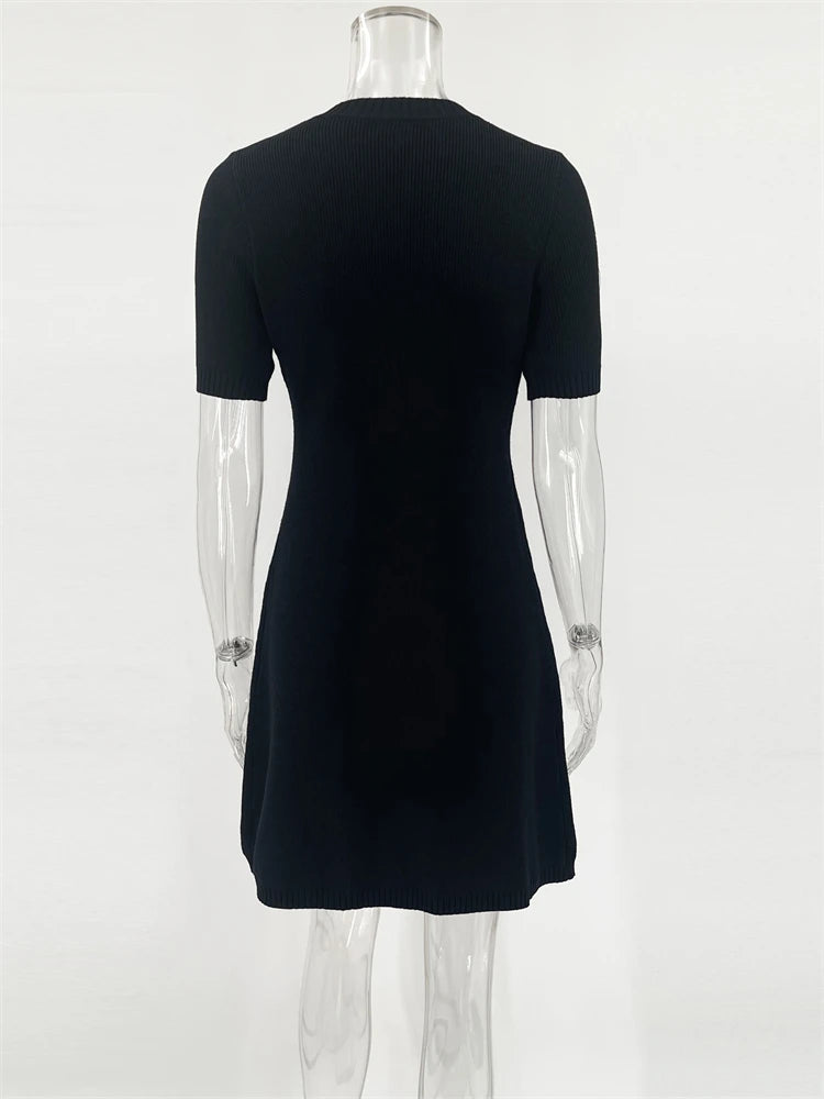 Trendix elegant Strickkleid MINI Kleid Frauen Straße Slim hohe Taille Kurzarm Rib Pullover Kleider Urlaub Bodycon Strickkleidung Kleid