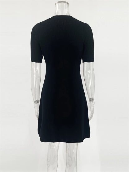 Trendix elegant Strickkleid MINI Kleid Frauen Straße Slim hohe Taille Kurzarm Rib Pullover Kleider Urlaub Bodycon Strickkleidung Kleid